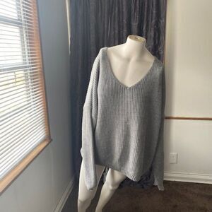 boohoo Gray Banny oversized V-Neck knit sweater, size 24